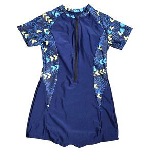 NWOT | Navy Blue Zip-Up Short Sleeve Modest One-Piece Swimsuit | X-Large